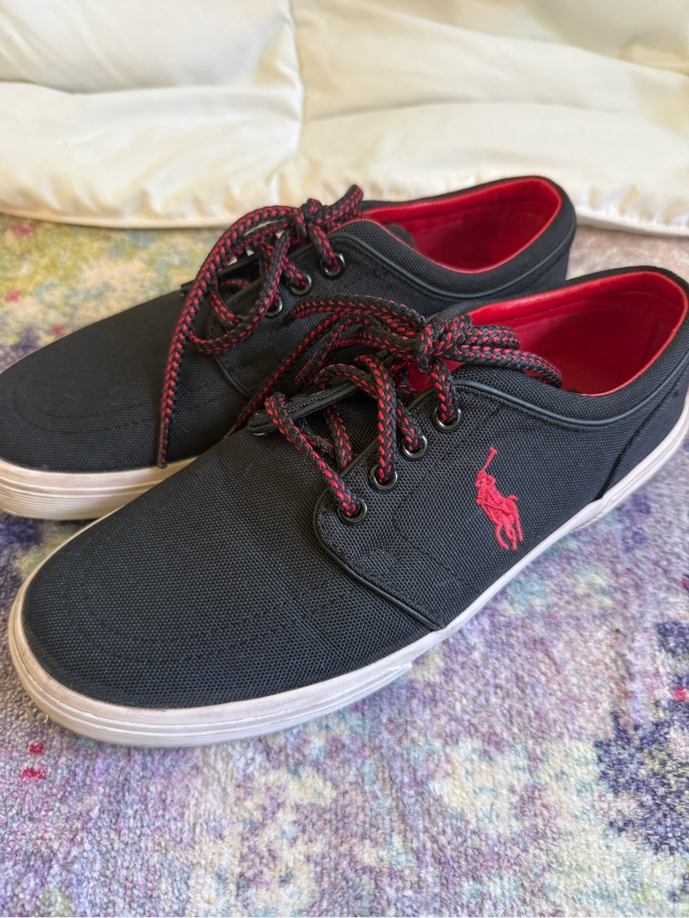 Polo by Ralph Lauren Black Canvas Sneakers with Red Details